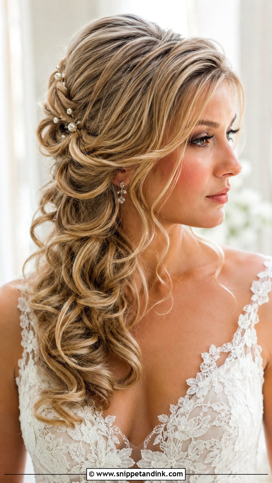 Side Swept Half Up Bridal Hair - Snippet and Ink - 15 One Side Bridal Hairstyle Ideas