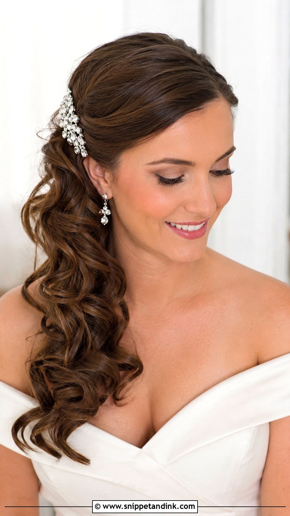 Side Swept Half Up Bridal Hair - Snippet and Ink - 25 Half-Up Half-Down Wedding Hair Tutorial Ideas