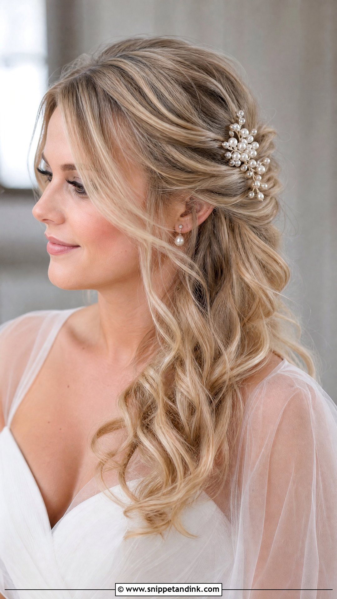 Side Swept Half Up Bridal Hair - Snippet and Ink - 15 Bridal Hair to the Side Ideas