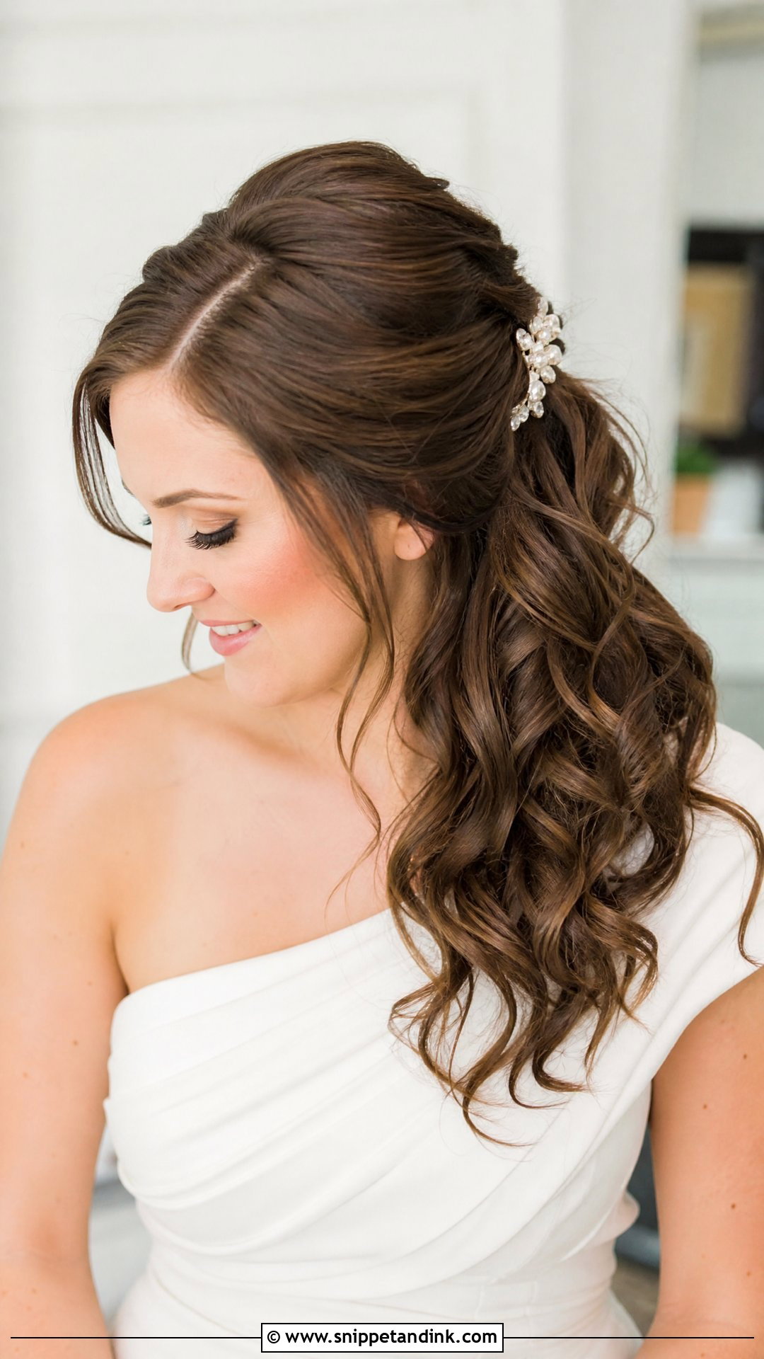 Side Swept Half Up Bridal Style - Snippet and Ink - 20 Half-Up Wedding Hairstyles for Long Hair the Bride