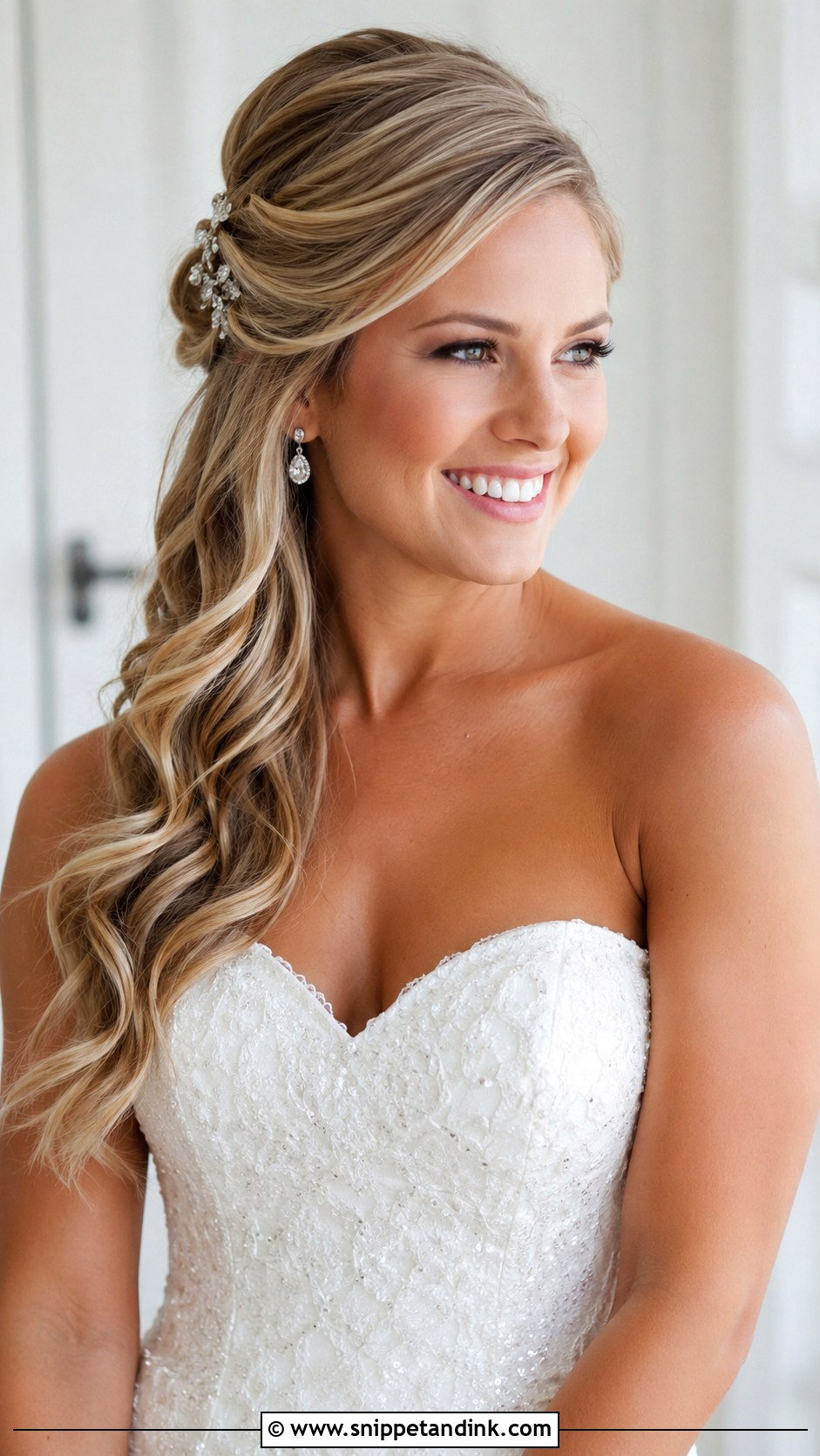 Side Swept Half Up Half Down - Snippet and Ink - 25 Side Swept Wedding Hair Ideas