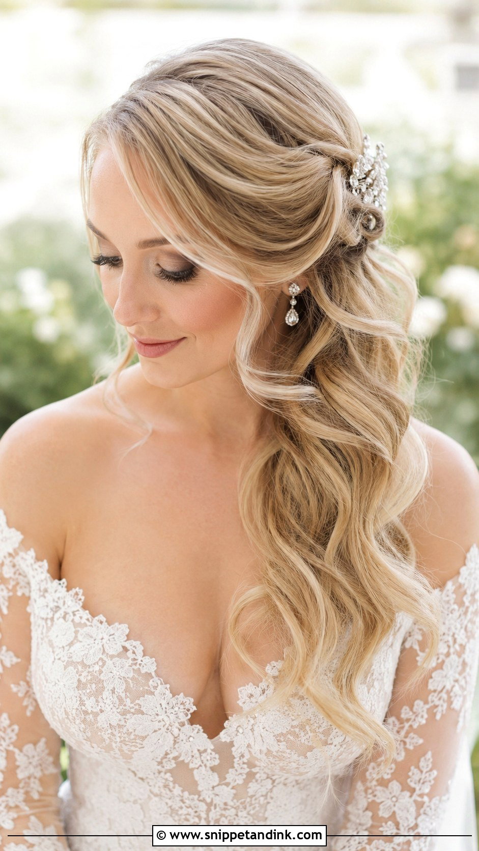 Side Swept Half Up Half Down - Snippet and Ink - 30 One Sided Wedding Hairstyle Ideas