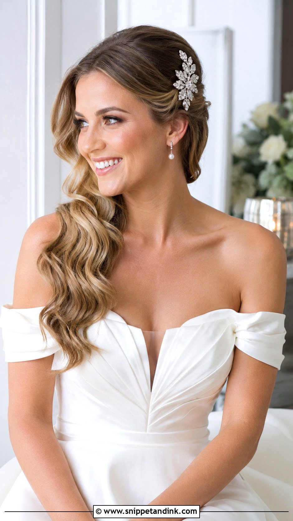 Side Swept Half Up Half Down - Snippet and Ink - 35 Half-Up Half-Down Wedding Hairstyles