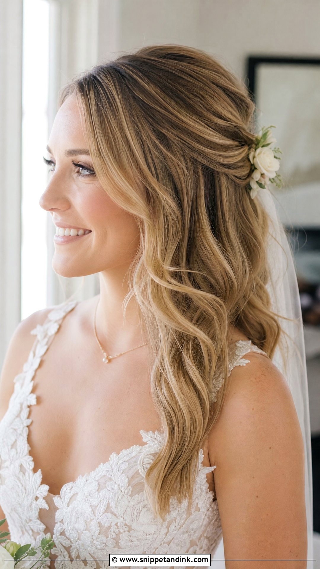 Side Swept Half Up Half Down Wedding Hair - Snippet and Ink - 20 Sideswept Wedding Hair Ideas