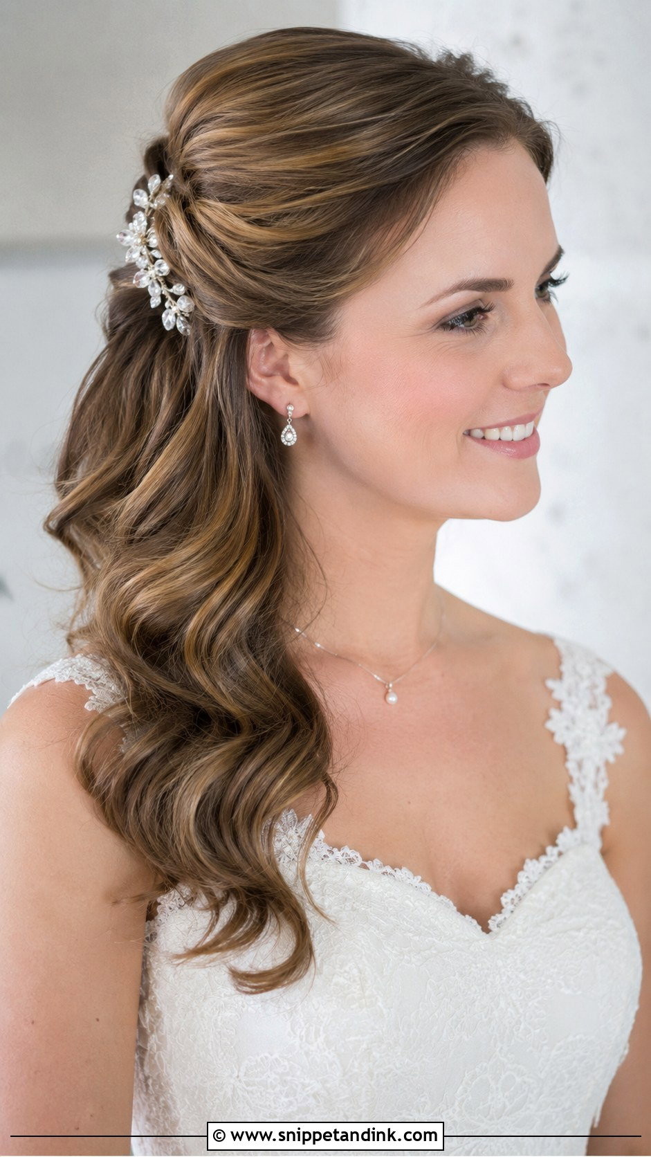 Side Swept Half Up Half Down - Snippet and Ink - 20 Bridal Hair Side Swept Ideas