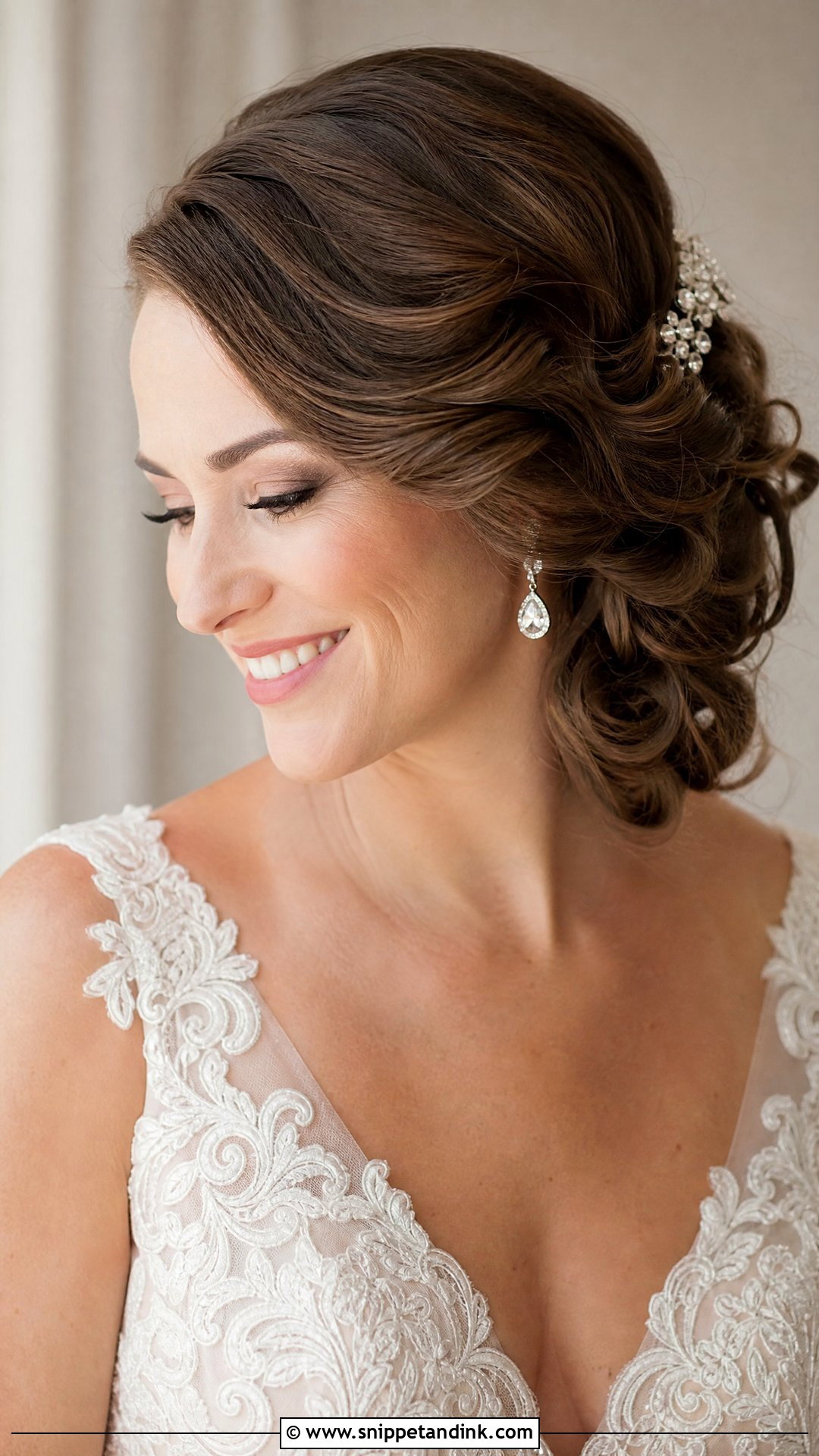 Side Swept Hollywood Curls Updo - Snippet and Ink - 20 Hollywood Curls Wedding Hair