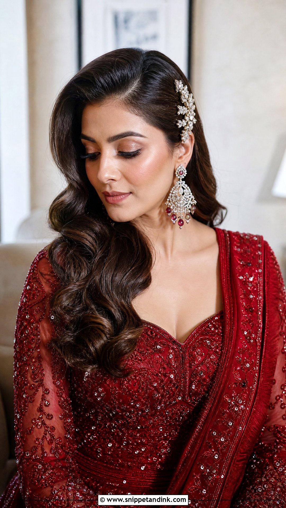 Side Swept Hollywood Waves - Snippet and Ink - 20 Bridal Mehndi Hairstyles
