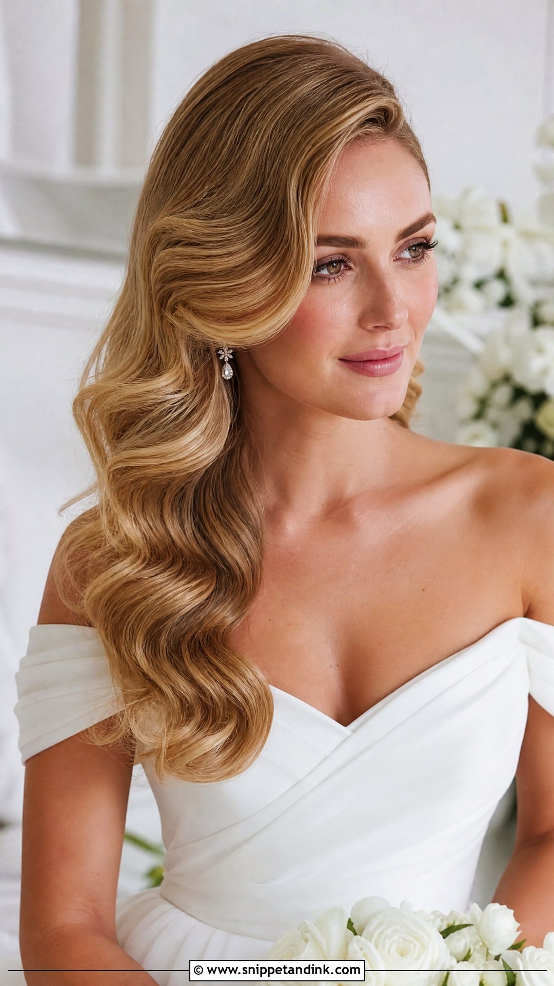 Side Swept Hollywood Waves for Long Hair - Snippet and Ink - 20 Hollywood Curls Wedding Hair