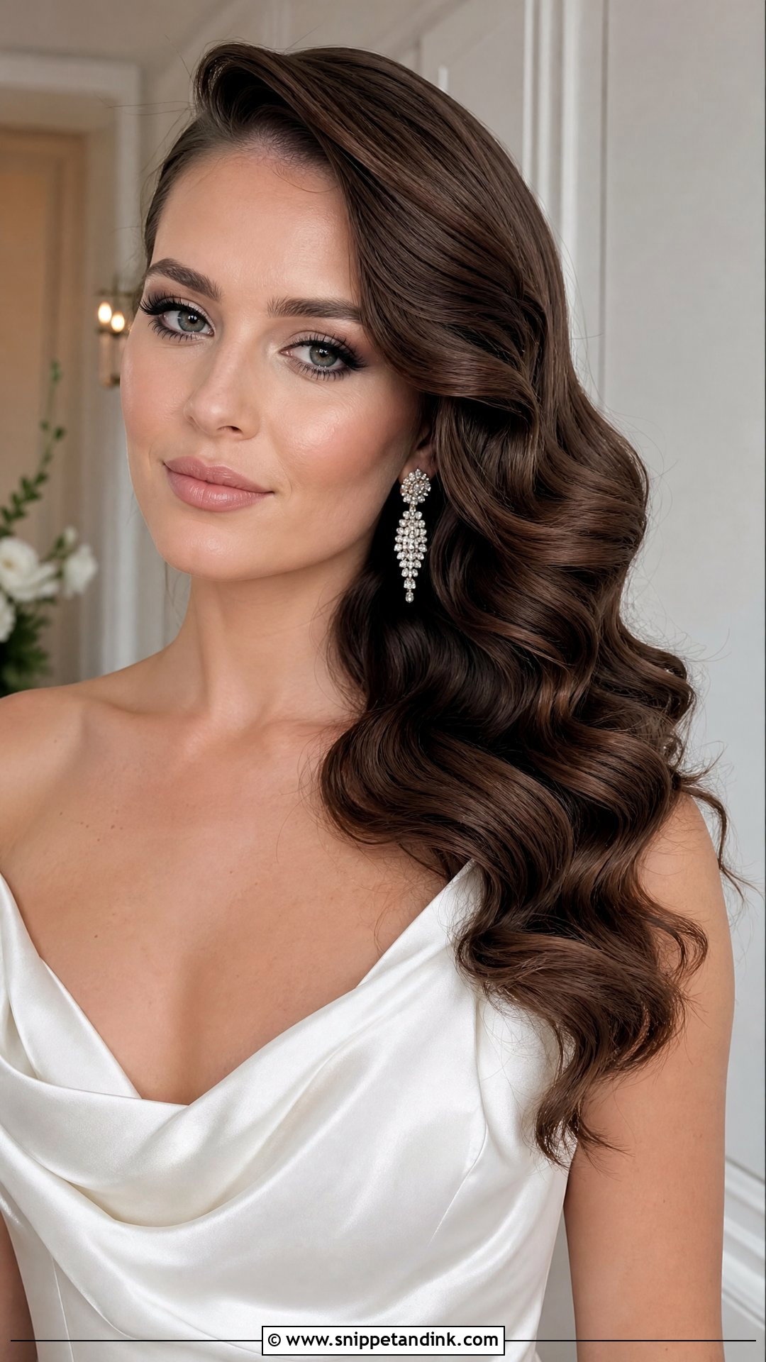Side Swept Hollywood Waves for Wedding - Snippet and Ink - 20 Sideswept Wedding Hair Ideas