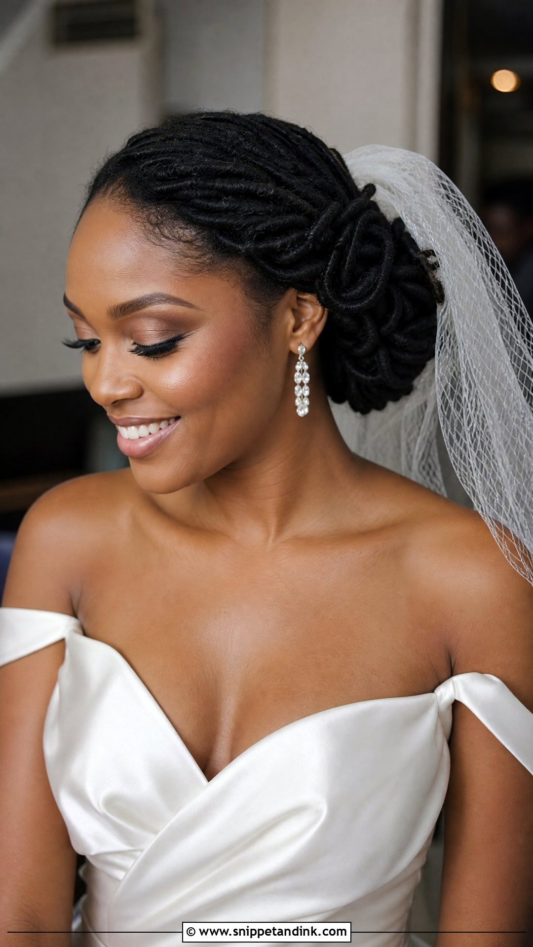 Side Swept Loc Updo With Veil - Snippet and Ink - 20 Loc Bridal Hairstyles