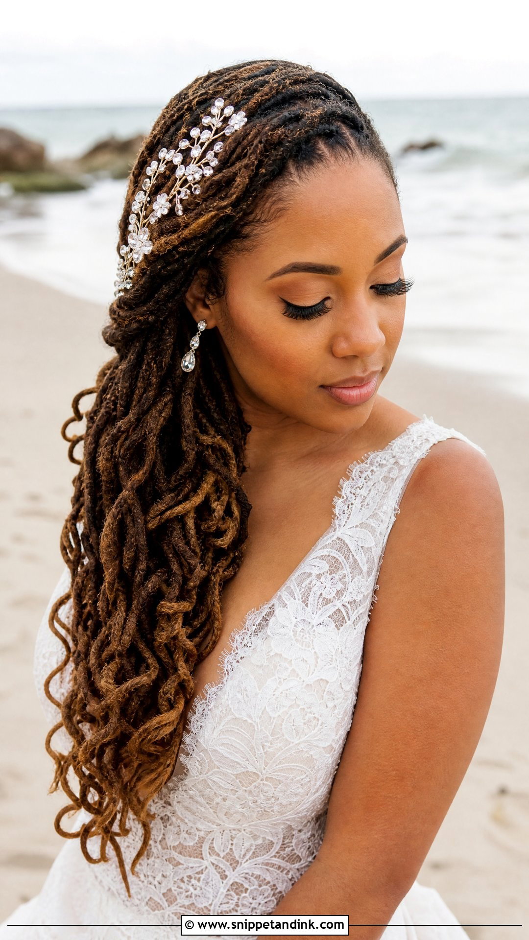Side Swept Loc Waves - Snippet and Ink - 20 Loc Wedding Hairstyles