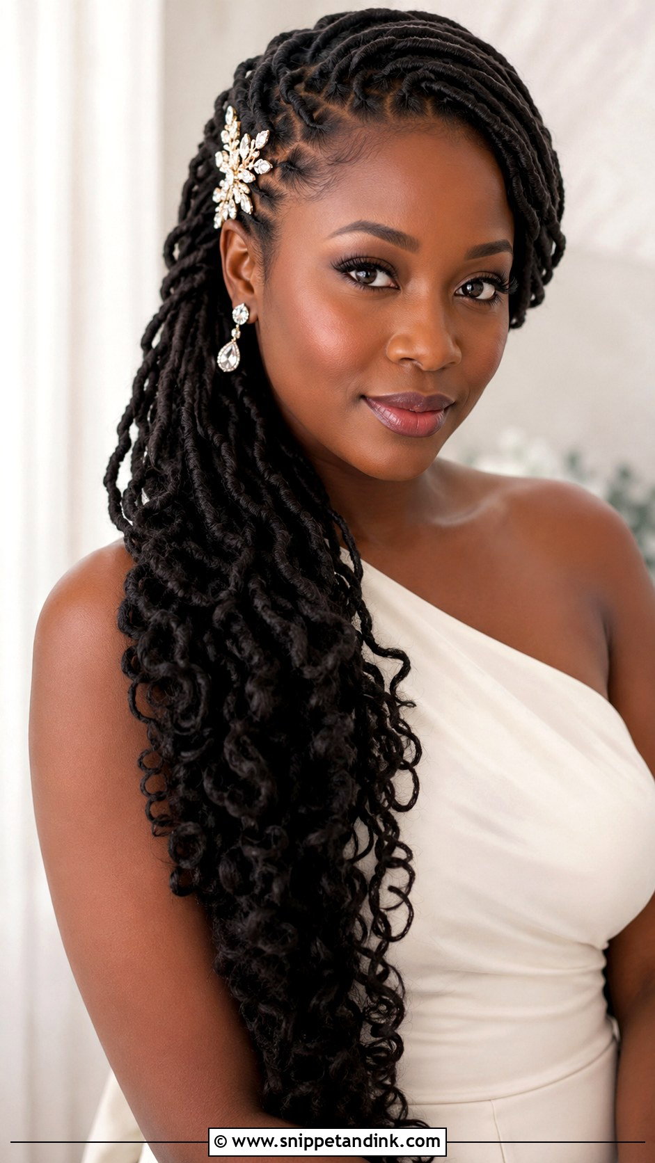 Side Swept Loc Wedding Hairstyle - Snippet and Ink - 20 Elegant Loc Styles Wedding Hairstyles