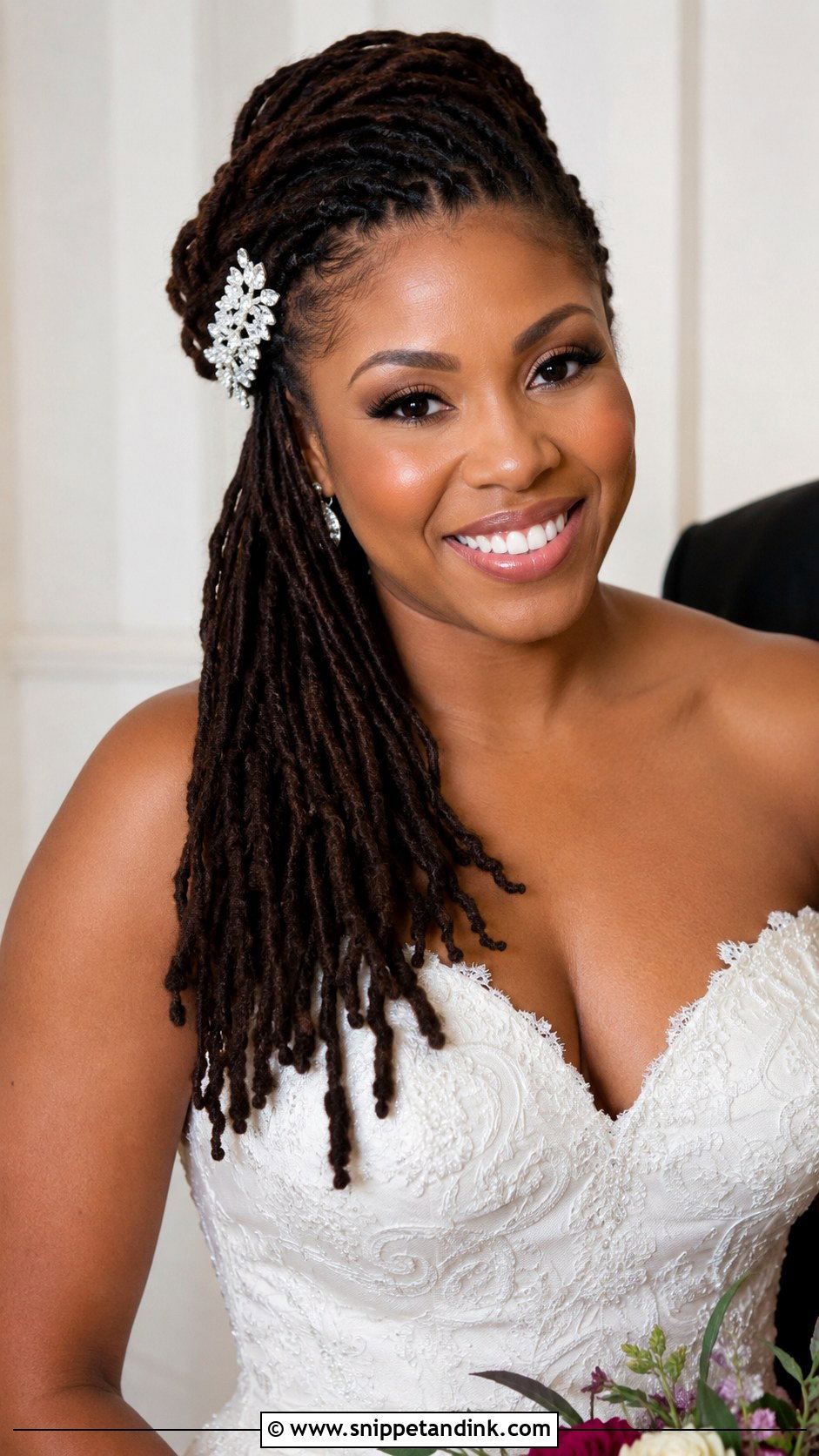 Side Swept Loc Wedding Style - Snippet and Ink - 20 Dreadlocks Wedding Hairstyles Brides