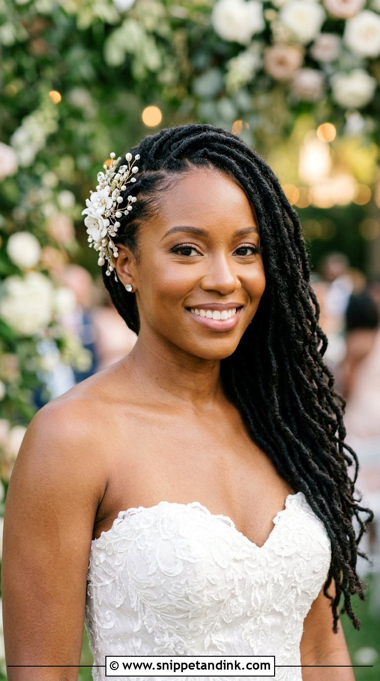 Side Swept Locs - Snippet and Ink - 20 Black Wedding Hair Ideas