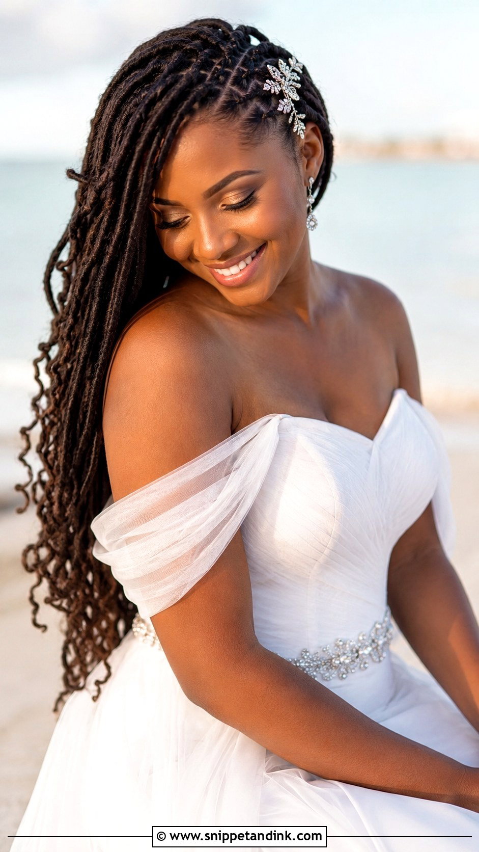 Side Swept Locs Bridal Look - Snippet and Ink - 20 African Bridal Hairstyles Natural Hair Brides