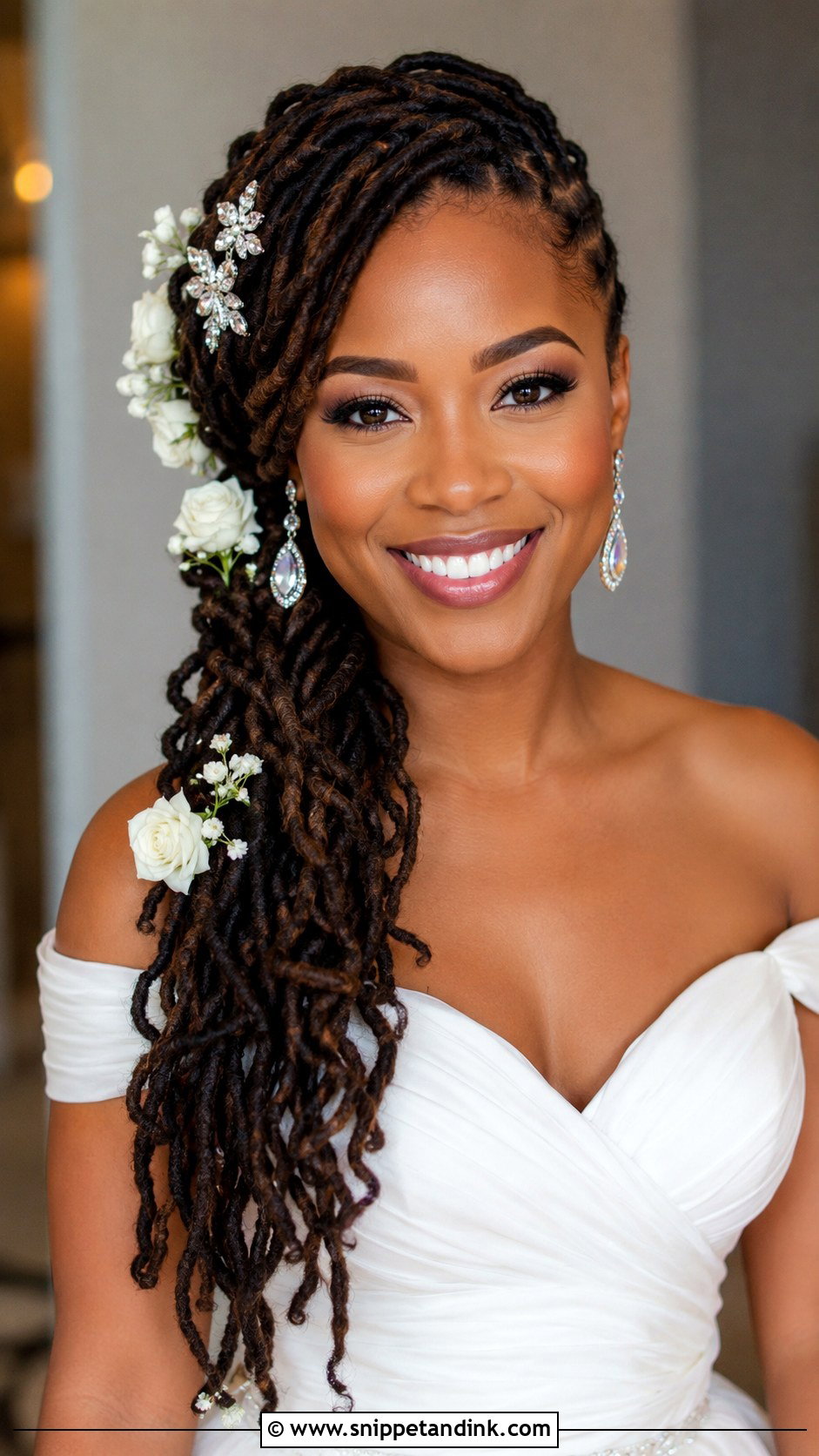 Side Swept Locs Wedding Style - Snippet and Ink - 30 Wedding Hairstyles Black Women