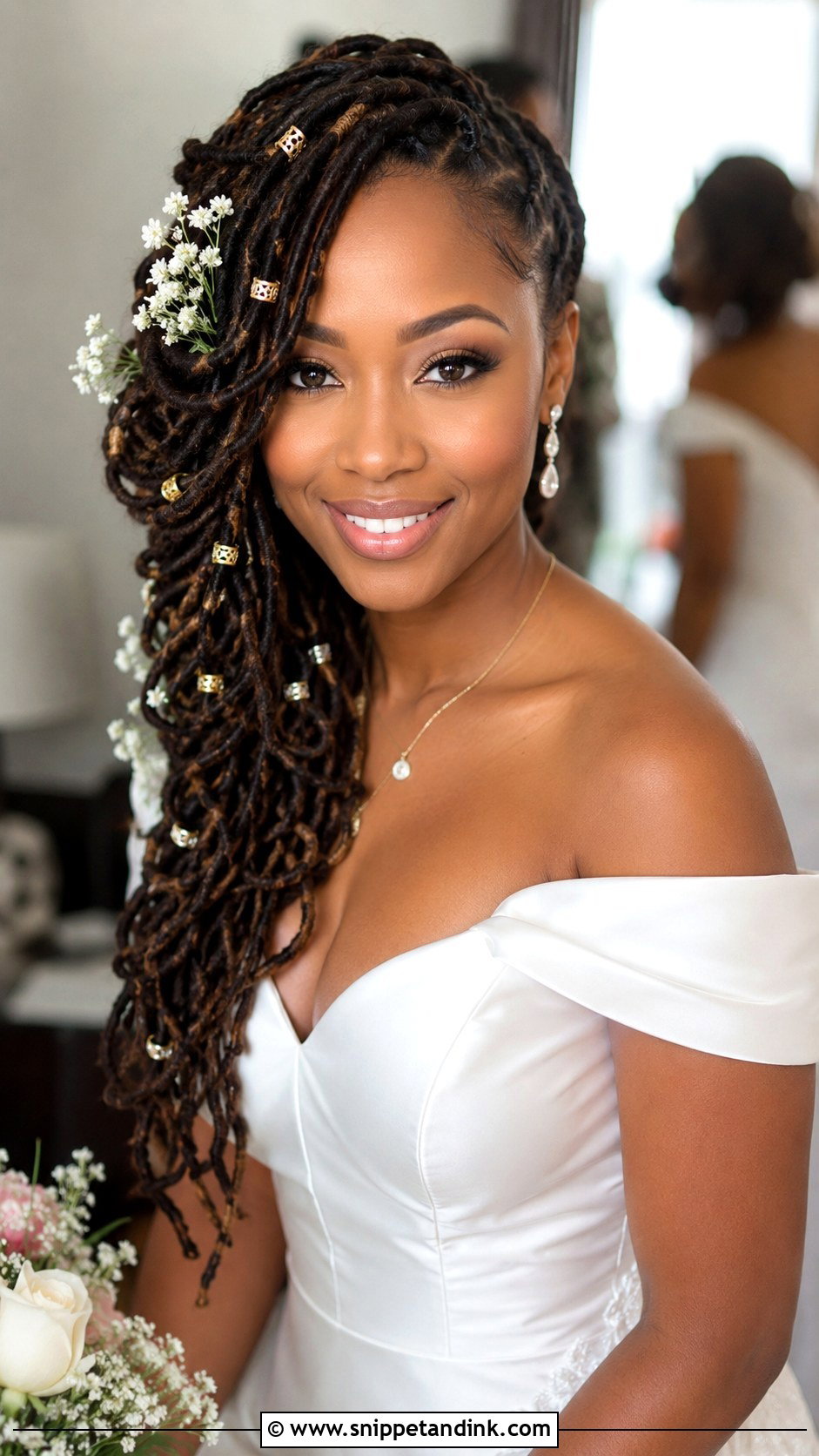 Side Swept Locs for Wedding - Snippet and Ink - 20 Natural Hairstyles for Wedding
