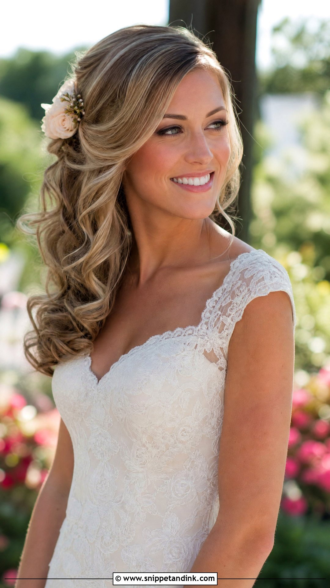 Side Swept Loose Curls - Snippet and Ink - 20 Side Part Bridal Hair Ideas