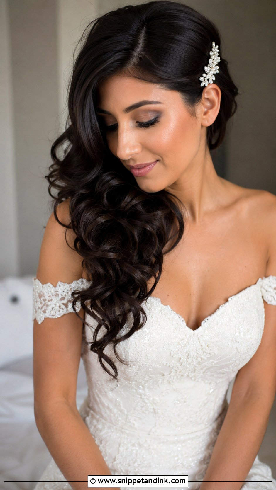 Side Swept Loose Curls Bridal Hair - Snippet and Ink - 15 Loose Curls Bridal Hair