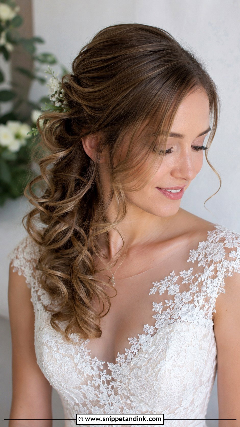 Side Swept Loose Curls - Snippet and Ink - 20 Bridal Hair Side Swept Ideas