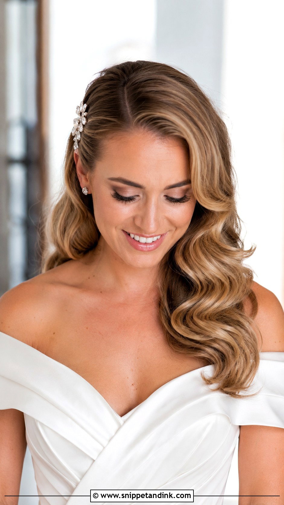 Side Swept Loose Waves Wedding Hair - Snippet and Ink - 25 Side Part Wedding Hair Ideas
