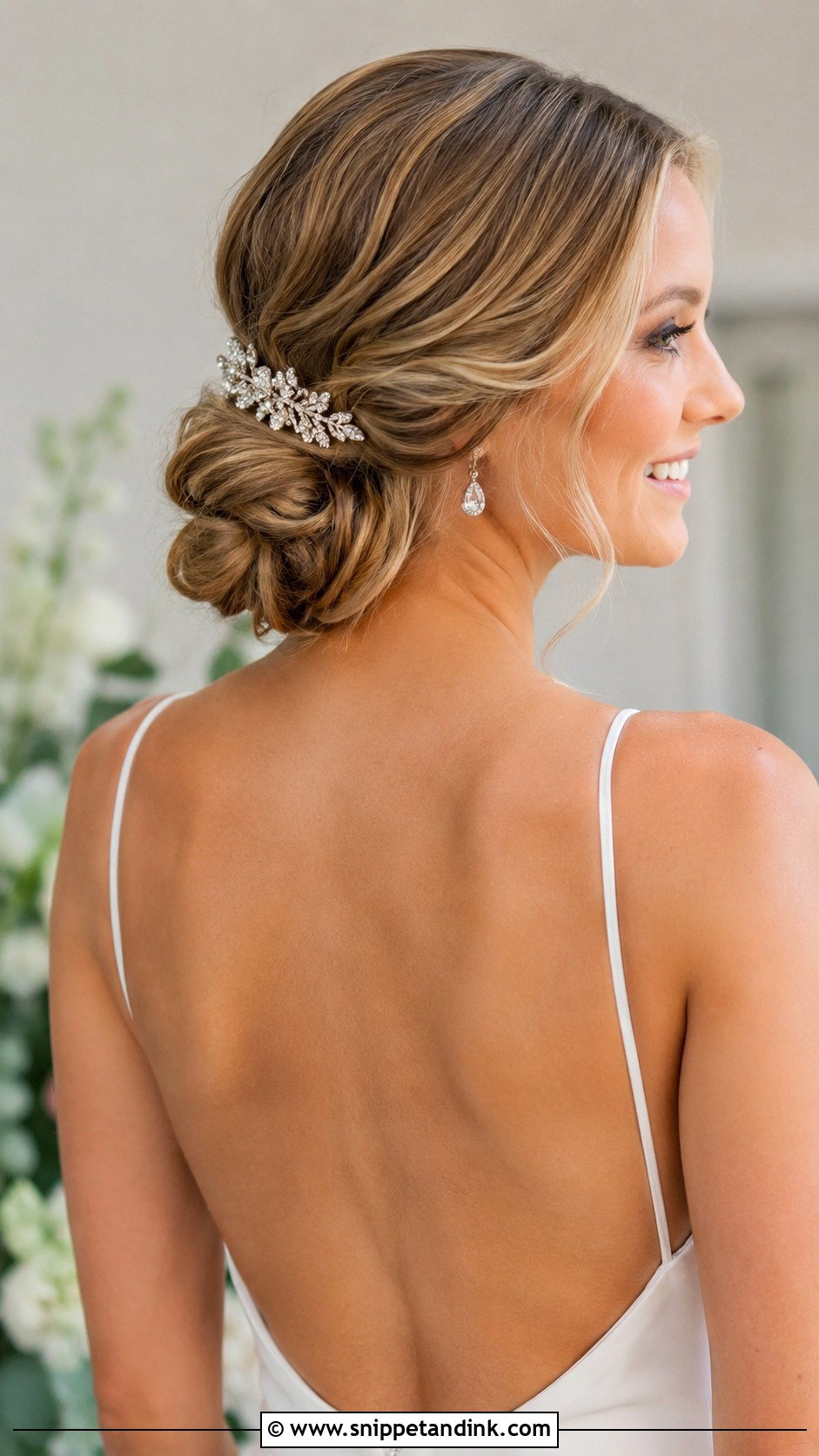 Side Swept Low Bun - Snippet and Ink - 30 Low Updo Wedding Hair Ideas