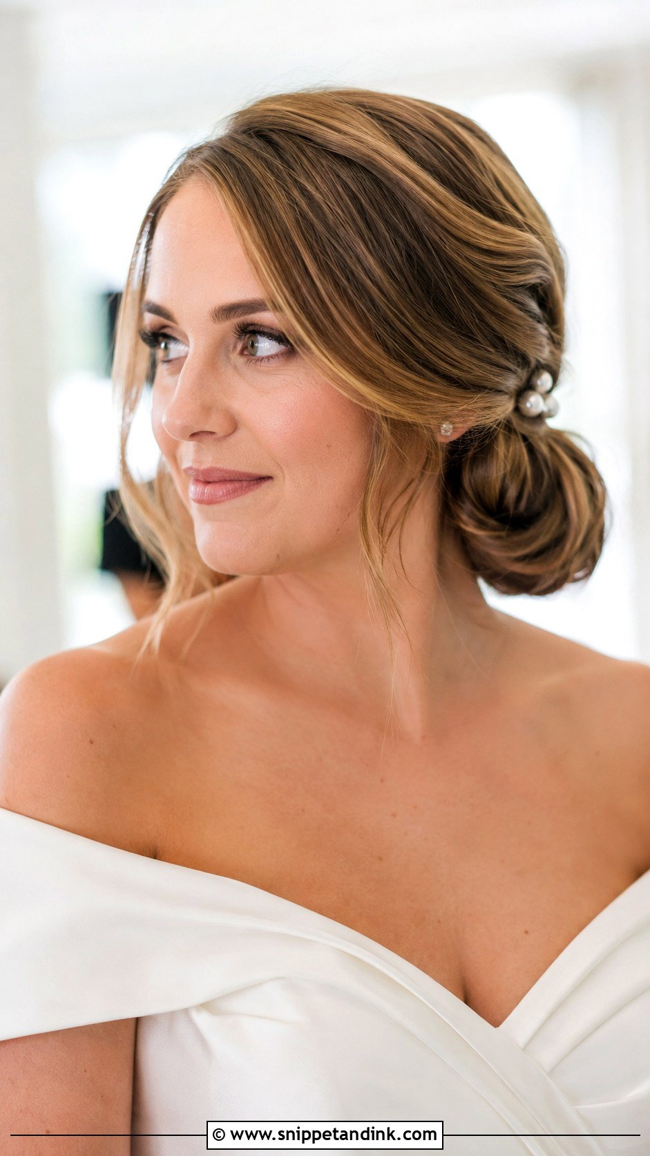 Side Swept Low Bun Wedding Updo - Snippet and Ink - 25 Side Updo Wedding Hair Ideas