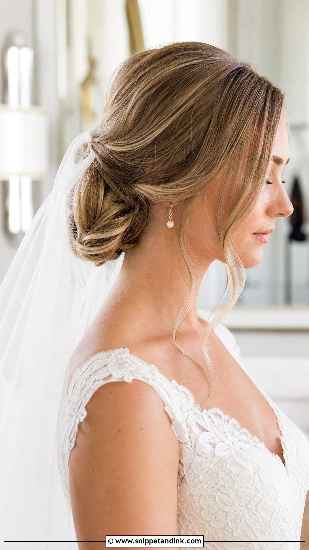 Side Swept Low Bun Wedding Updo - Snippet and Ink - 20 Sideswept Wedding Hair Ideas