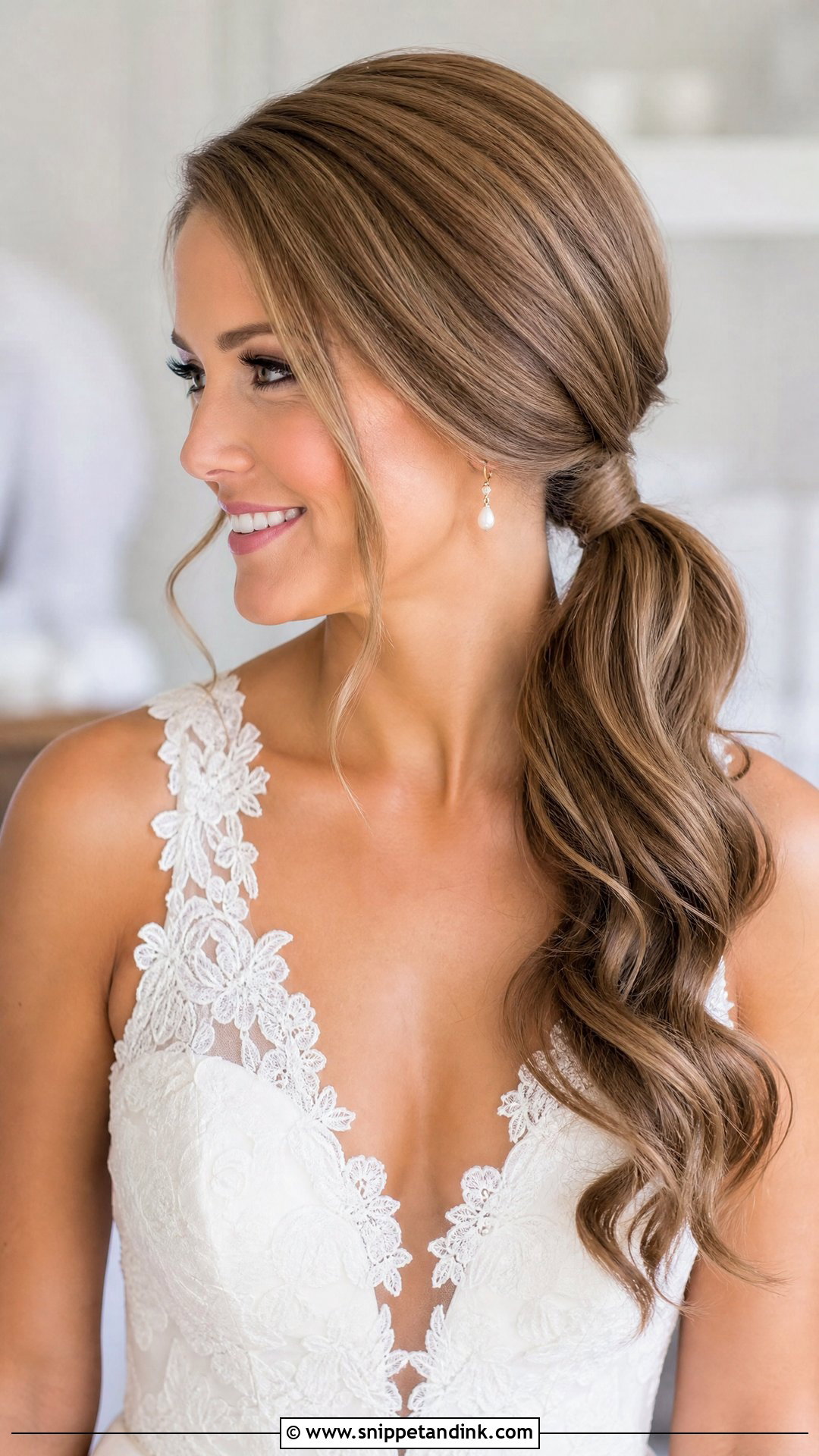 Side Swept Low Ponytail - Snippet and Ink - 20 Wedding Siders Hairstyle Ideas