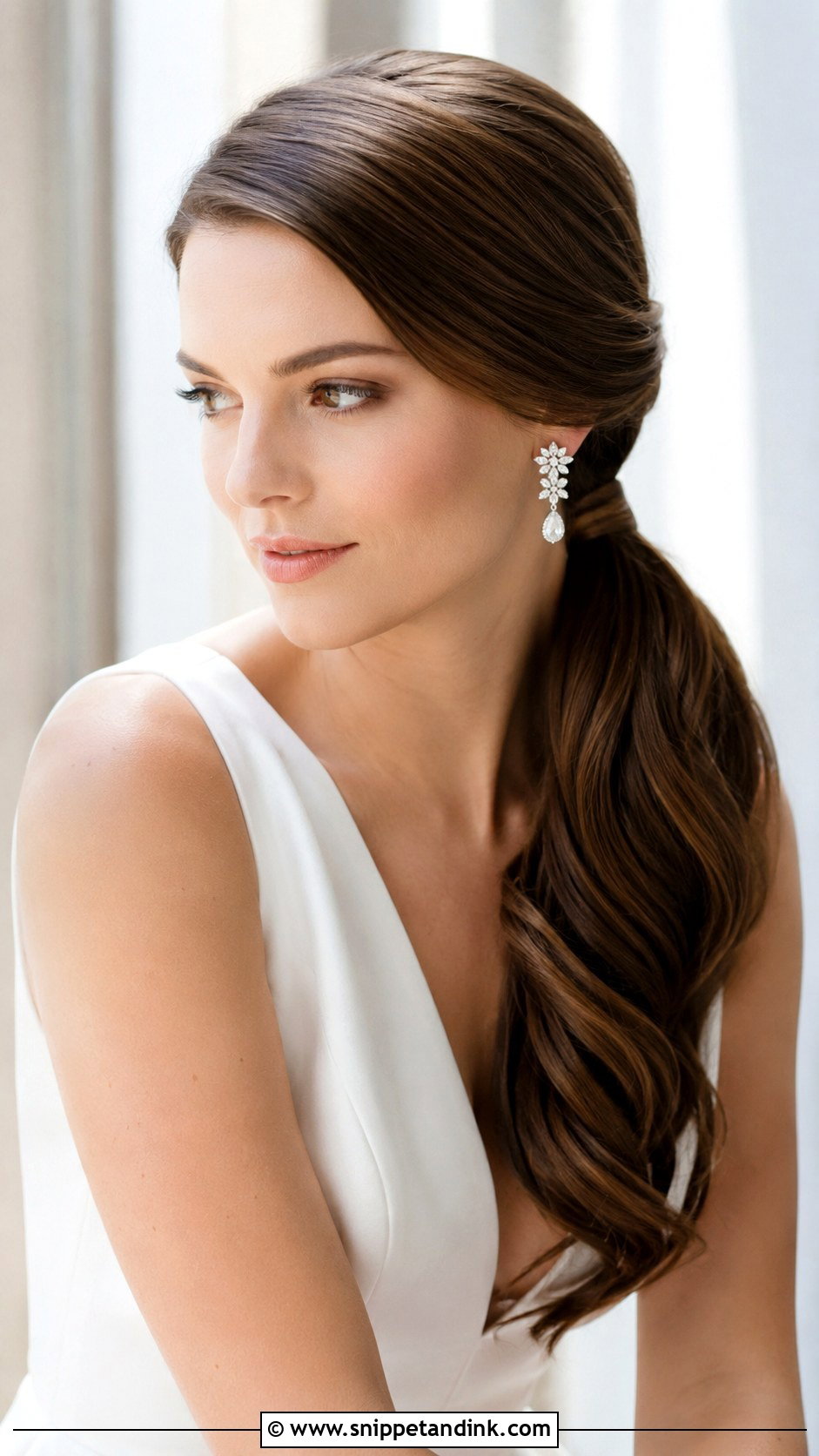 Side Swept Low Ponytail - Snippet and Ink - 25 Side Swept Wedding Hair Ideas