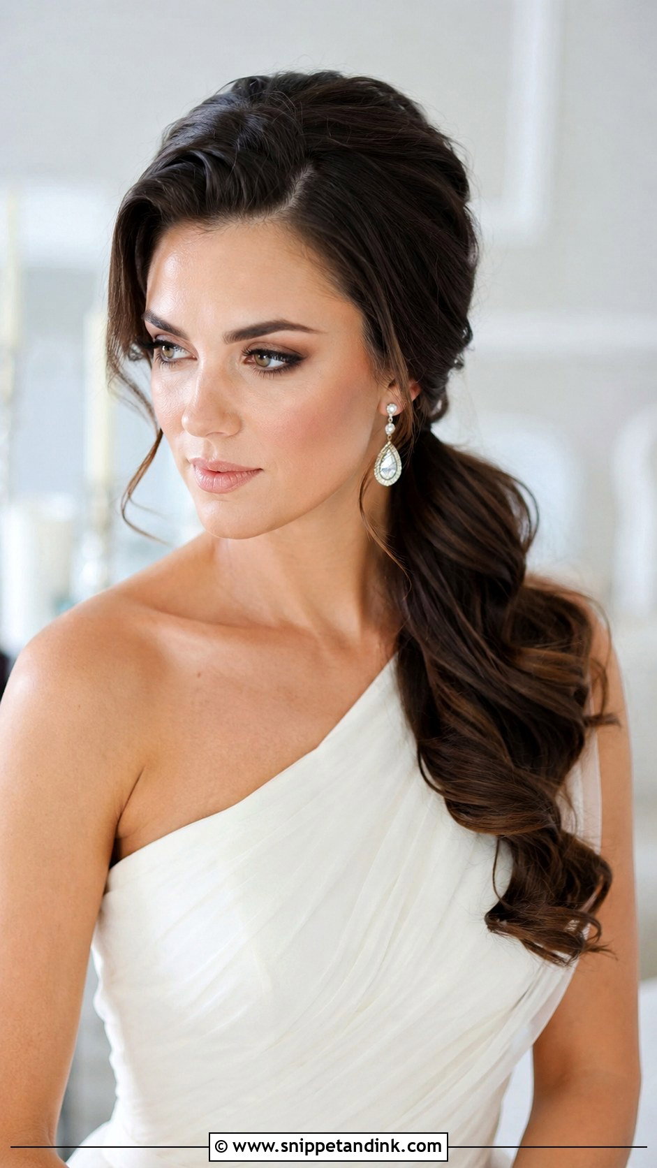 Side Swept Low Ponytail Bridal Style - Snippet and Ink - 20 Low Pony Wedding Hairstyles