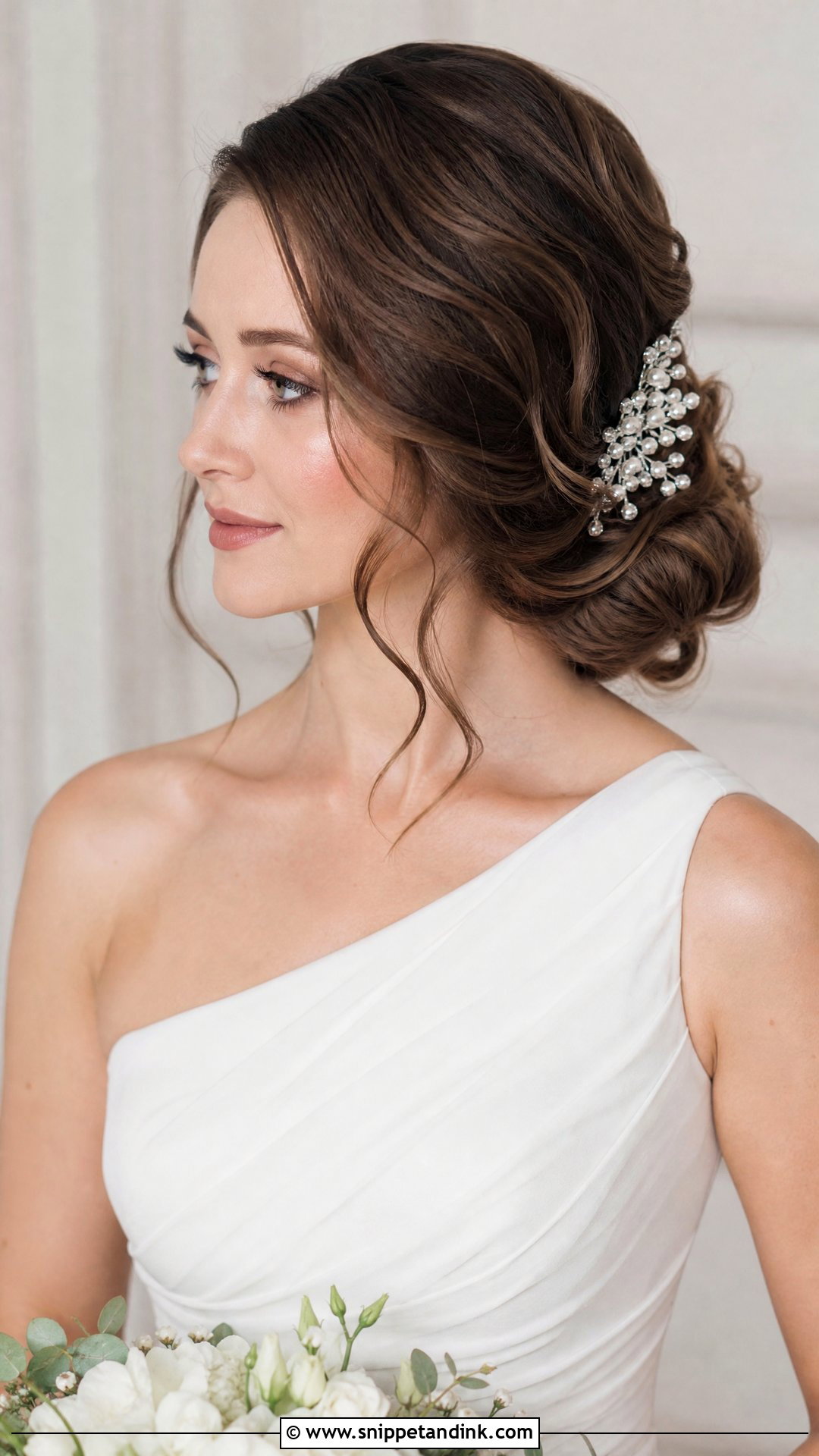 Side Swept Low Updo - Snippet and Ink - 20 Elegant Wedding Updos for Long Hair