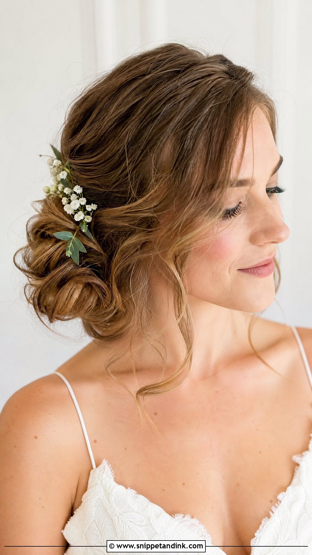 Side Swept Messy Bun - Snippet and Ink - 20 Side Pinned Wedding Hair Ideas