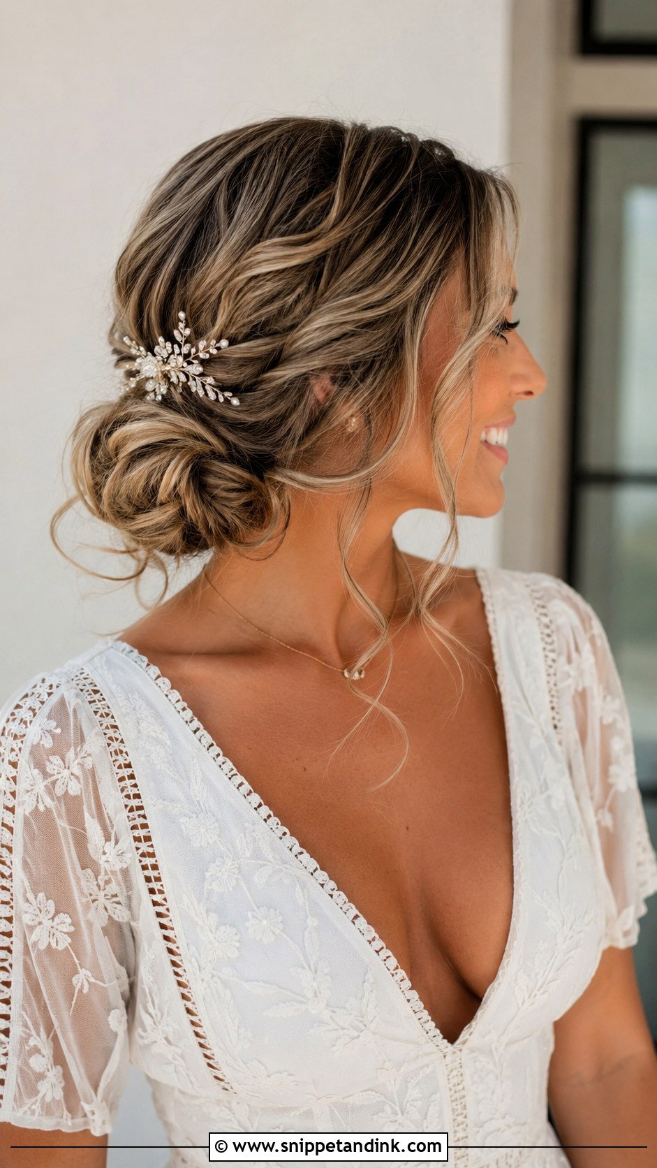 Side Swept Messy Bun - Snippet and Ink - 20 Wedding Hair One Side Pulled Back Ideas