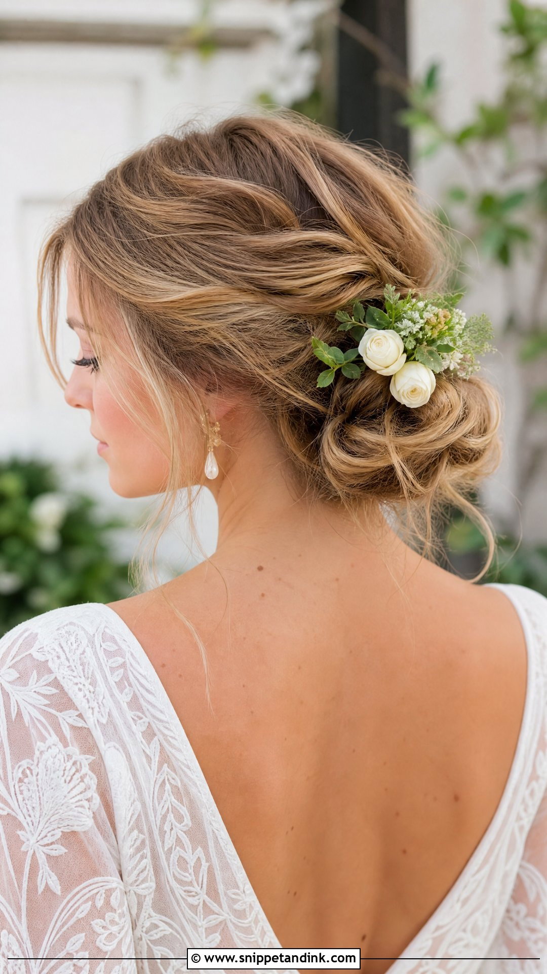 Side Swept Messy Bun Wedding Hairstyle - Snippet and Ink - 20 Sideswept Wedding Hair Ideas