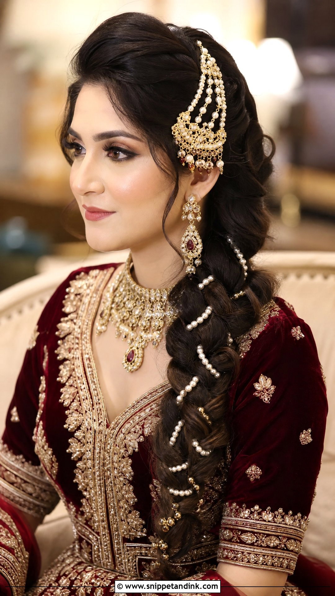 Side Swept Mughal Jhoomar Braid - Snippet and Ink - 20 Barat Bridal Hairstyle Ideas