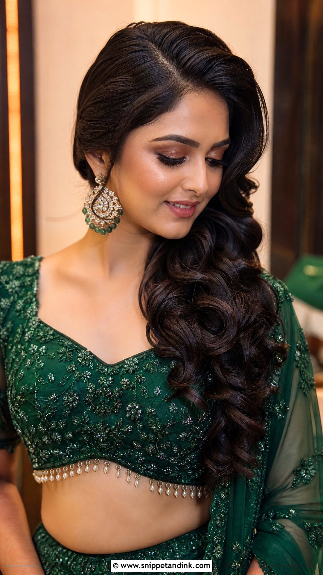 Side Swept Open Curls For Indian Wedding - Snippet and Ink - 15 Curly Open Hairstyles Indian Wedding