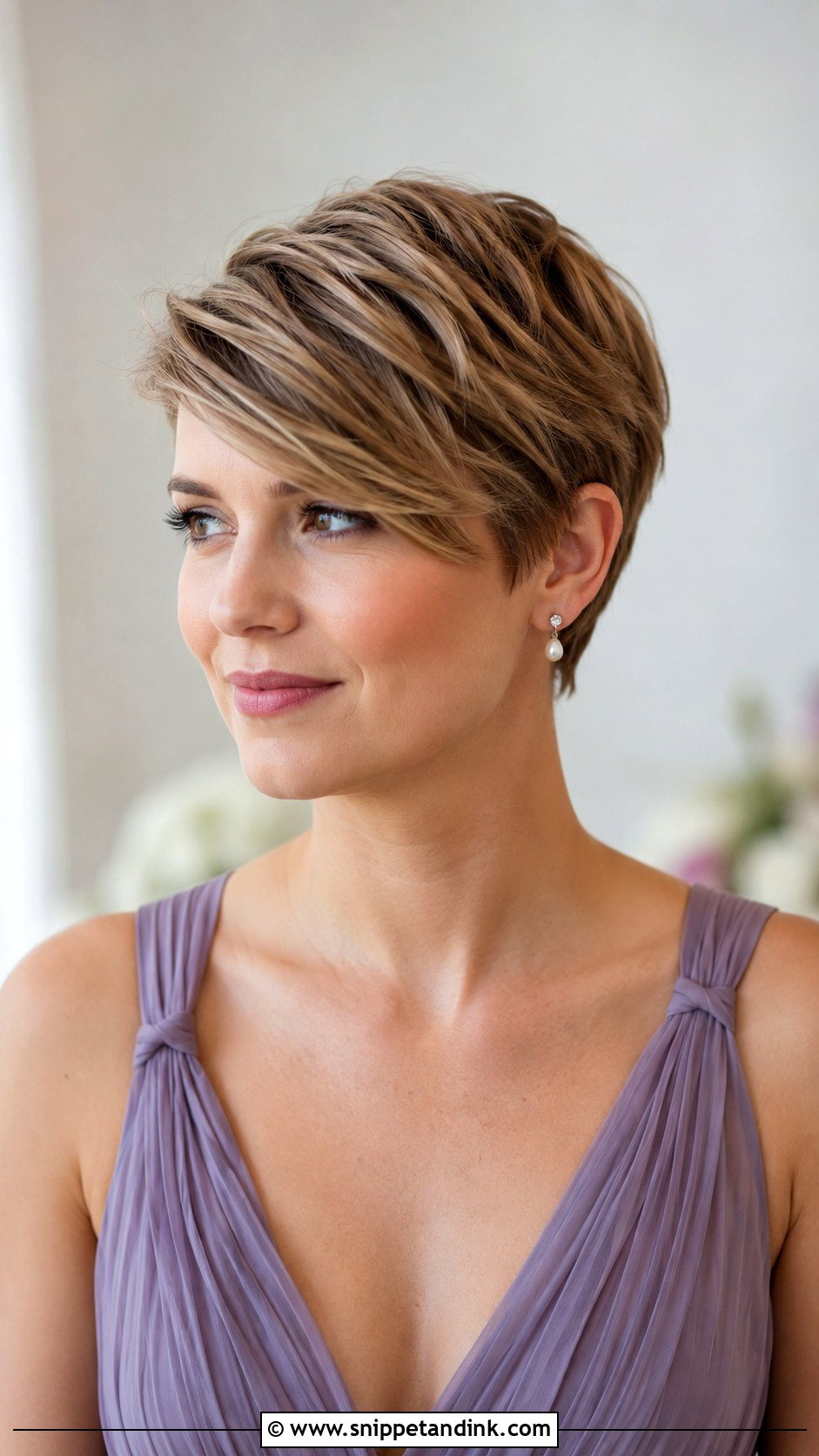 Side Swept Pixie Bridesmaid Hairstyle - Snippet and Ink - 30 Short Hair Bridesmaid Hairstyles