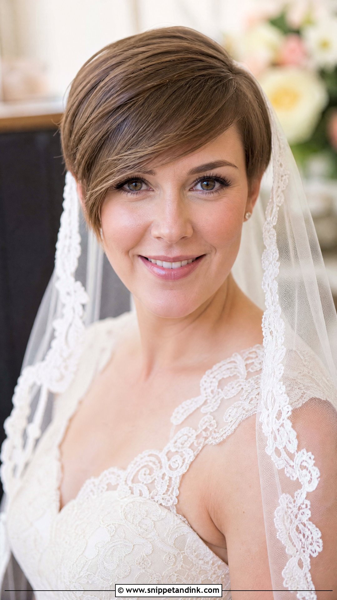Side Swept Pixie With Lace Veil - Snippet and Ink - 20 Short Veil Hairstyles