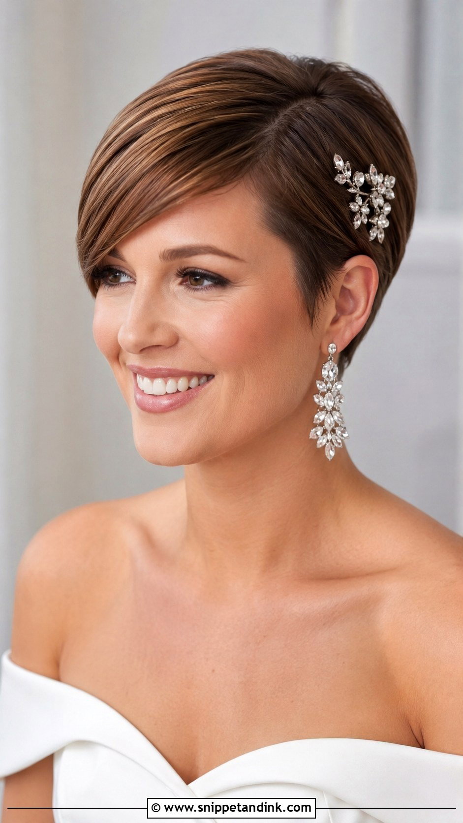 Side Swept Pixie With Sparkle Pins - Snippet and Ink - 25 Hair Styles for Short Hair Wedding
