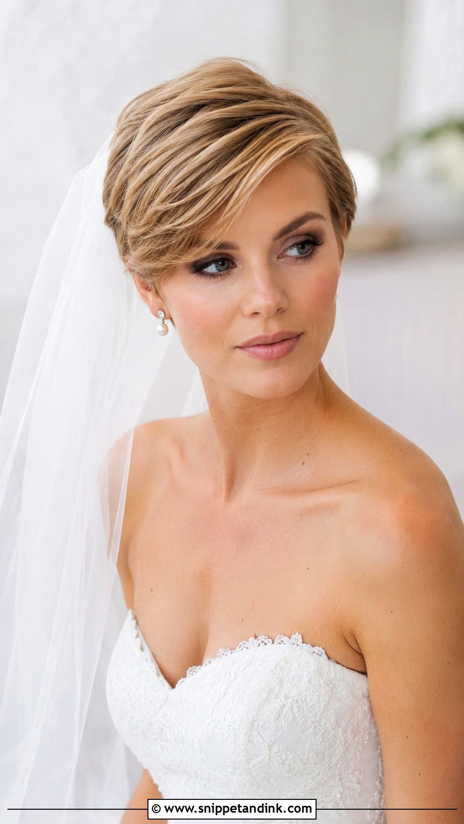 Side Swept Pixie With Veil - Snippet and Ink - 35 Short Hair Wedding Styles
