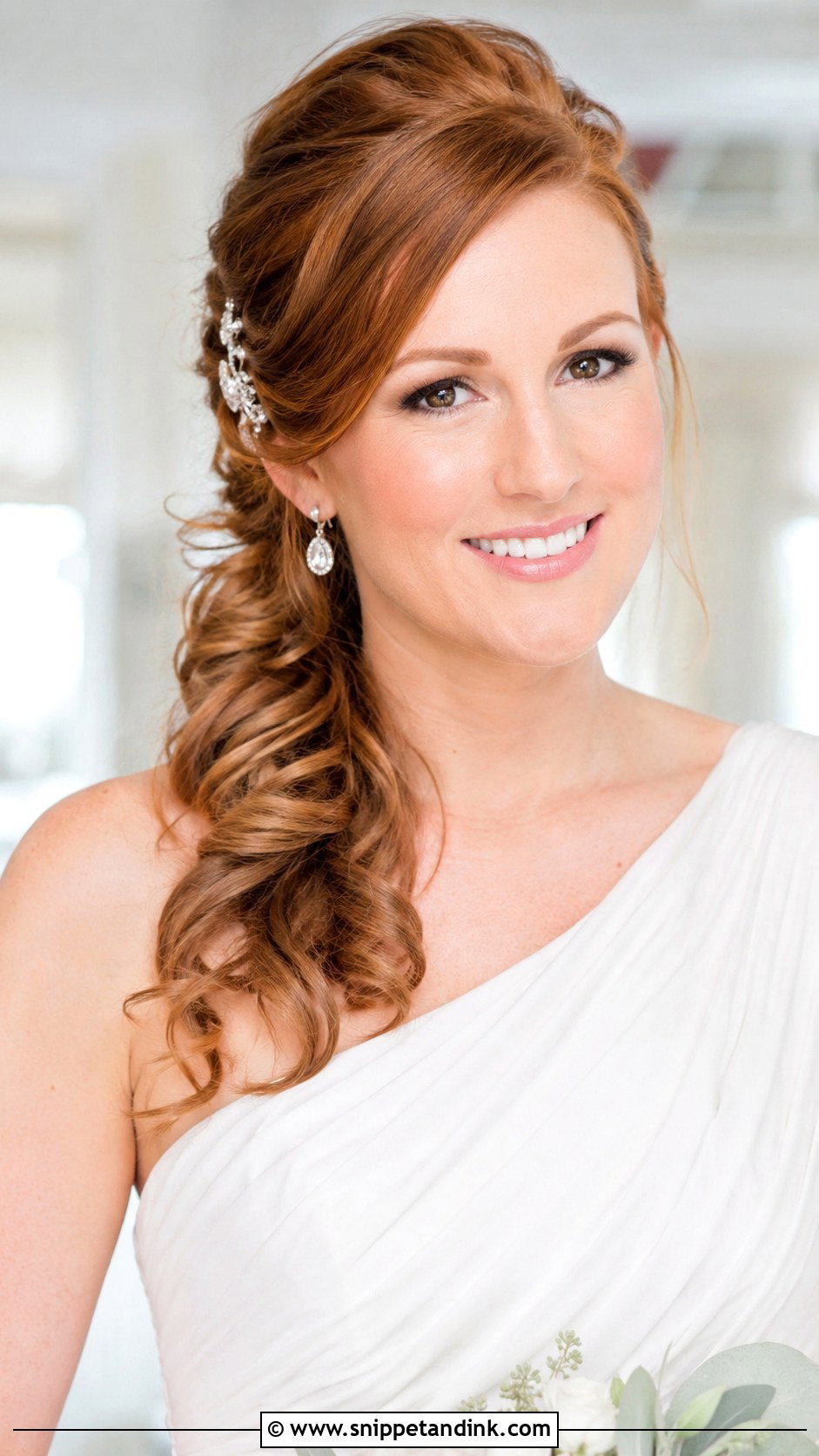 Side Swept Ponytail Wedding Hairstyle - Snippet and Ink - 30 Elegant Ponytail Wedding Hairstyles
