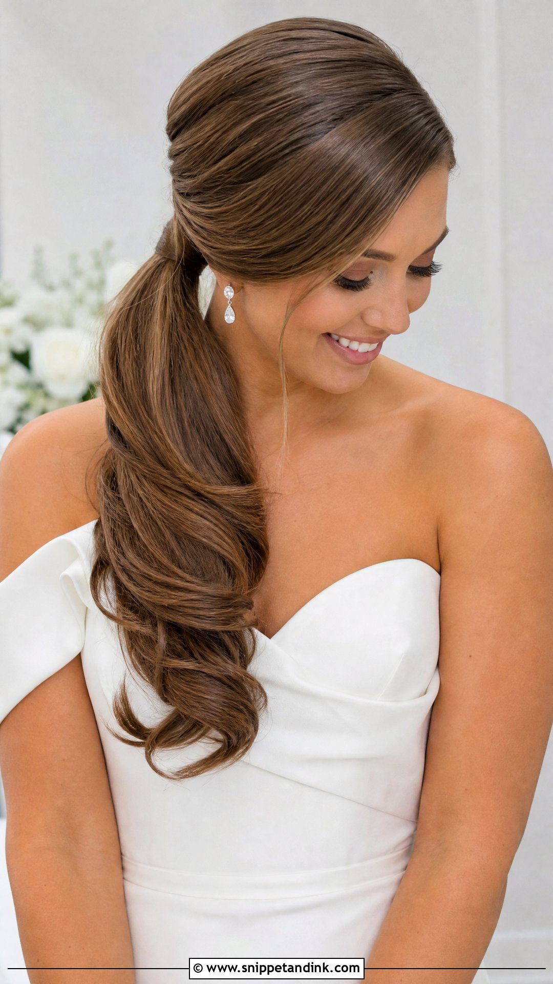 Side Swept Ponytail Wedding Hairstyle - Snippet and Ink - 20 Sideswept Wedding Hair Ideas