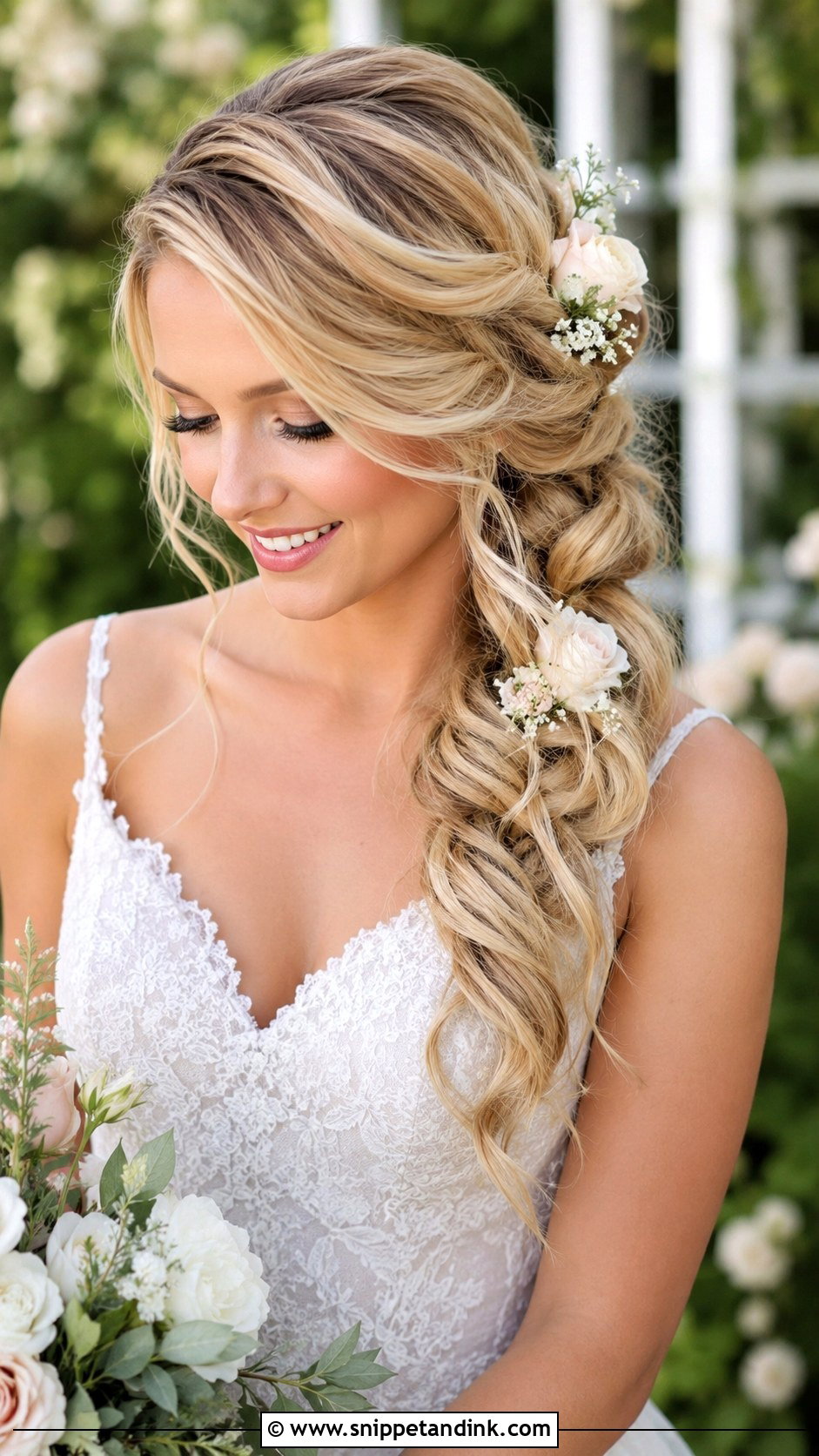 Side Swept Romantic Side Braid - Snippet and Ink - 25 Side Swept Wedding Hair Ideas