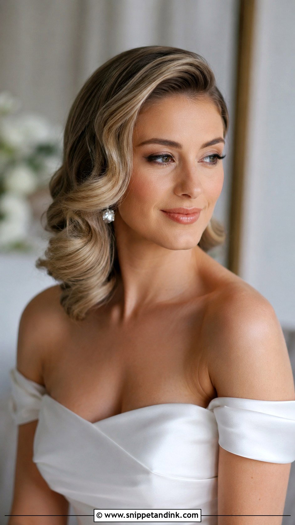 Side Swept Short Hair With Waves - Snippet and Ink - 30 Short Hair Bride Ideas