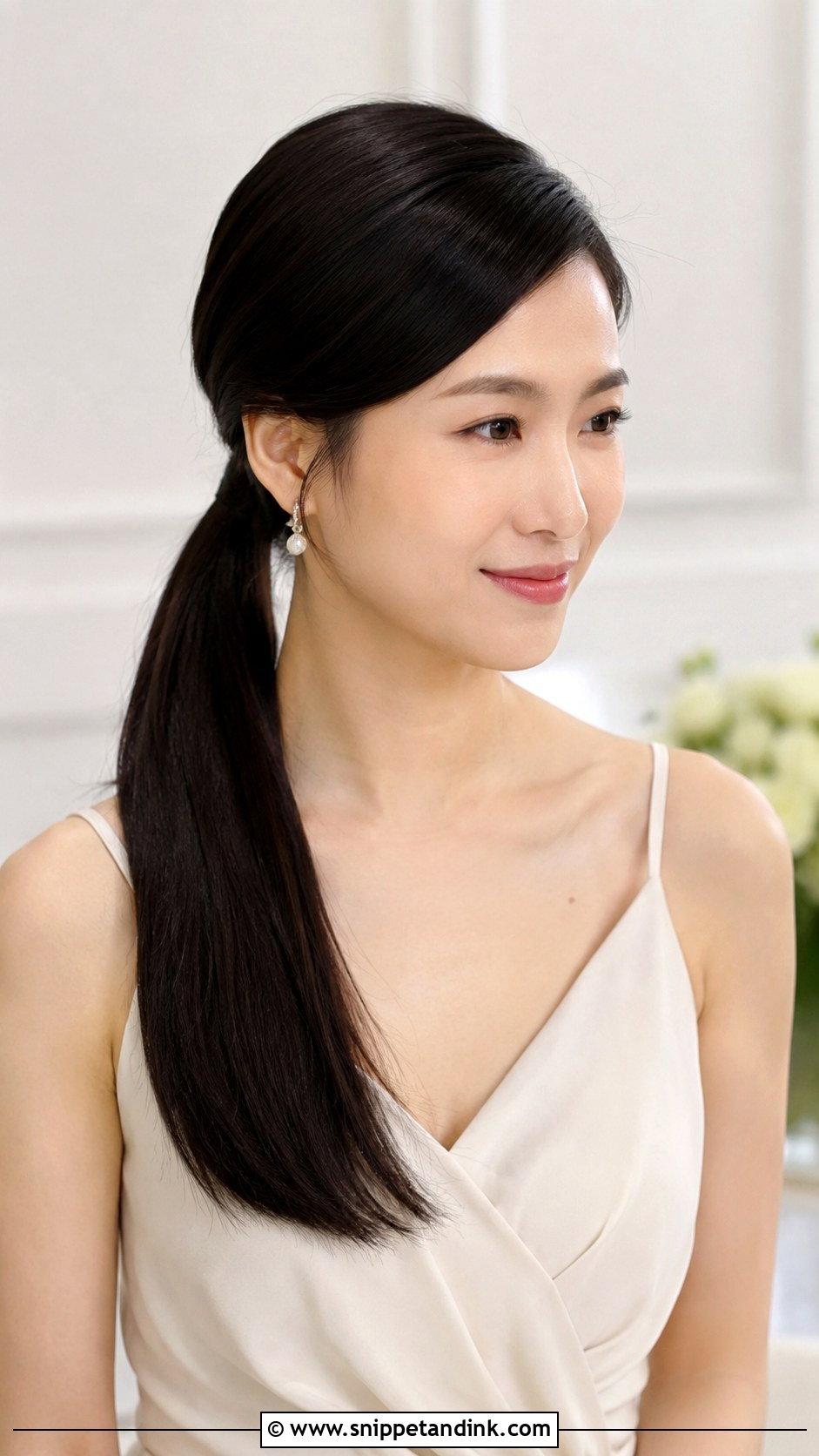 Side Swept Sleek Ponytail Bridesmaid Hair - Snippet and Ink - 20 Bridesmaid Hair Side Swept Ideas