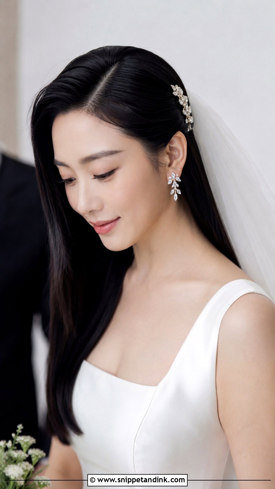 Side Swept Sleek Straight Hair - Snippet and Ink - 25 Side Swept Wedding Hair Ideas