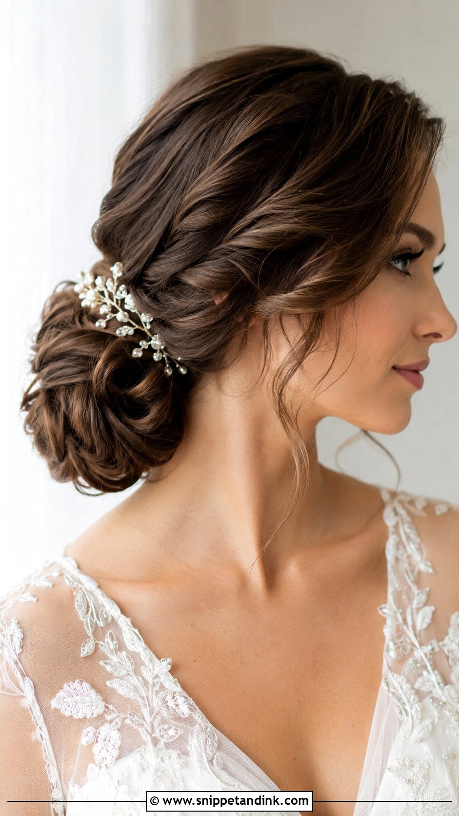 Side Swept Twisted Low Bun - Snippet and Ink - 25 Side Swept Wedding Hair Ideas