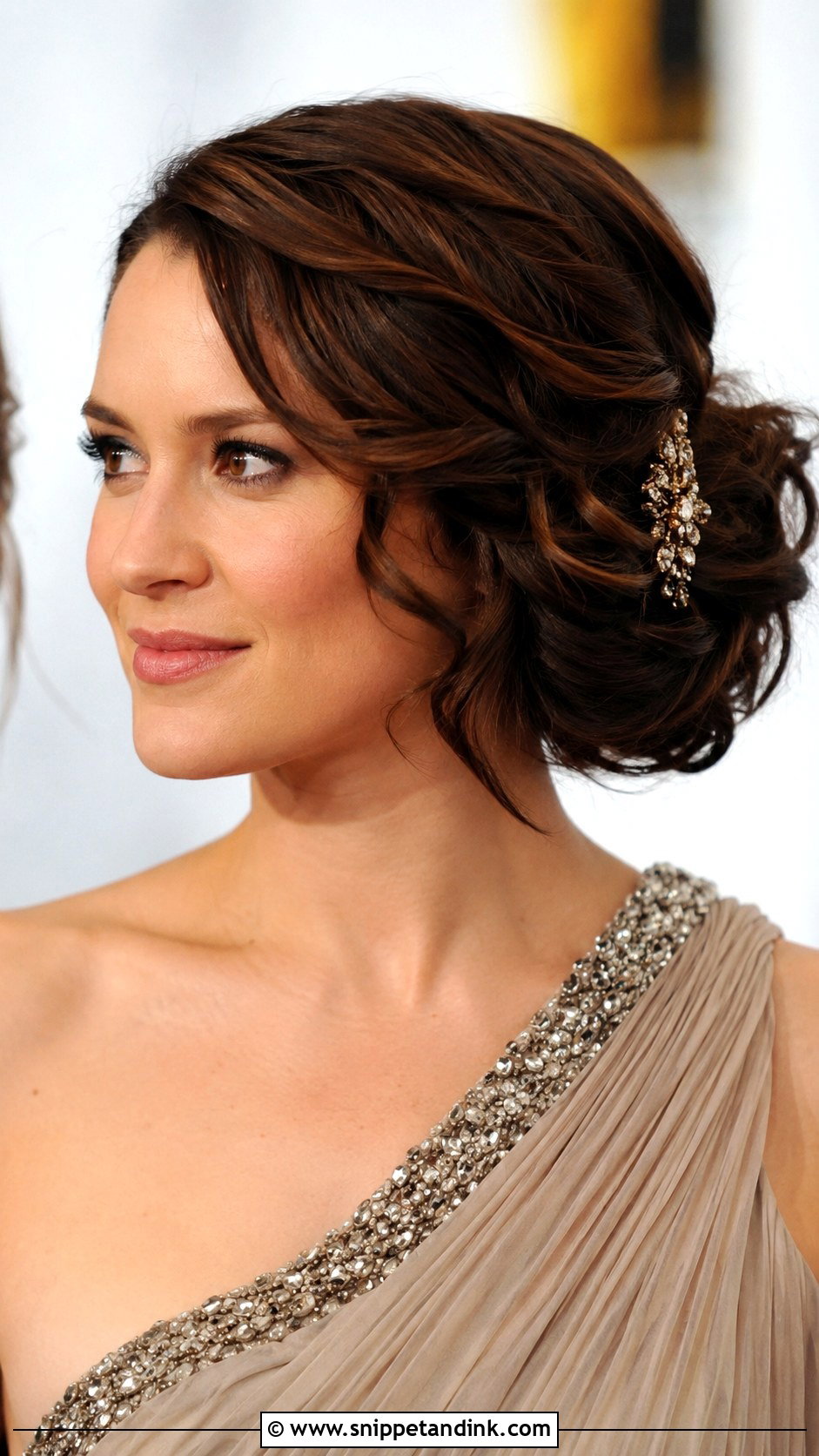 Side Swept Updo - Snippet and Ink - 20 Upstyles for Medium Hair Wedding Guest Ideas