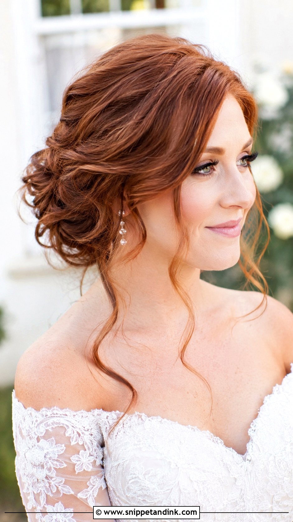 Side Swept Updo With Loose Tendrils - Snippet and Ink - 25 Side Sweep Wedding Hair Ideas